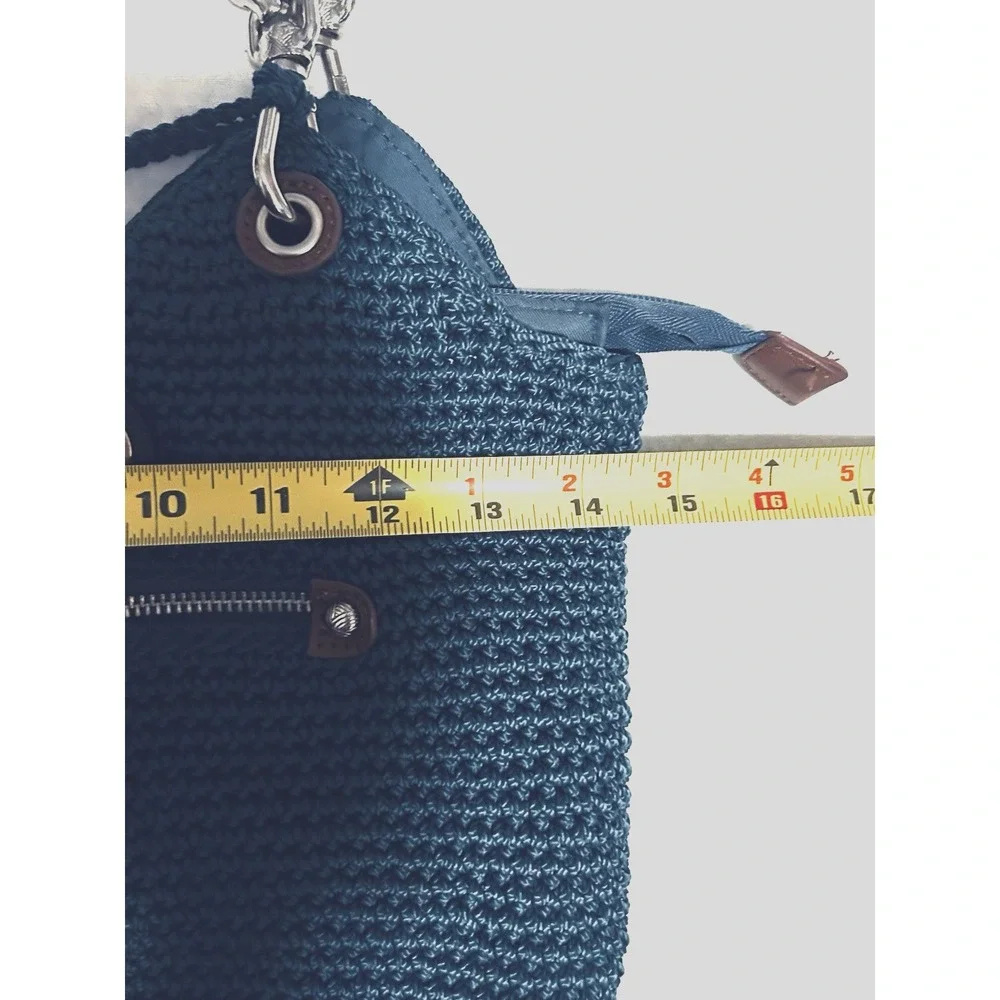 THE SAK Indio Navy Blue Crochet Shoulder Bag Hobo Bucket Nautical Beachy Cruise